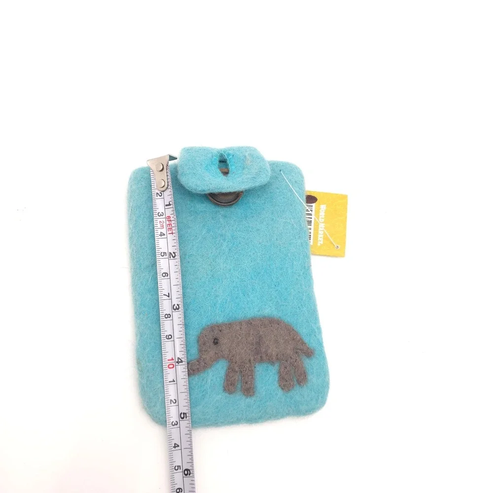 Smartphone Sleeve Wool Blue Elephant Handmade Nepal NWT Boho Artisan Fair Trade